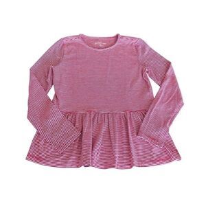 Vineyard Vines Girl’s Peplum Top, Red/White Stripe, Size M